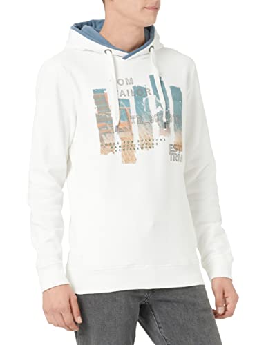 TOM TAILOR Herren Hoodie mit Fotoprint 1032928, 10332 - Off White, L von TOM TAILOR