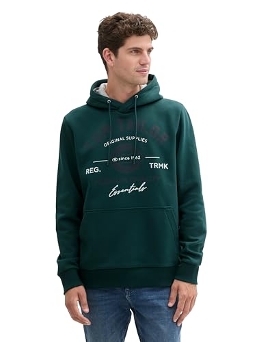 TOM TAILOR Herren Hoodie Sweatshirt mit Logo-Print, 10834 - Deep Green Lake, L von TOM TAILOR