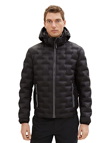 TOM TAILOR Herren 1038666 Hybrid Steppjacke mit Kapuze, 29999-Black, XL von TOM TAILOR