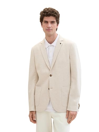 TOM TAILOR Herren Jersey Piqué Sakko mit Stretch, light beige melange, 56 von TOM TAILOR