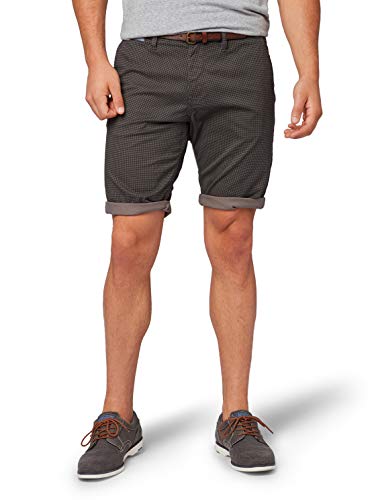 TOM TAILOR Herren Josh Regular Slim Chino Shorts mit Gürtel 1007868, 15906 - Grey Houndstooth Design, 33 von TOM TAILOR
