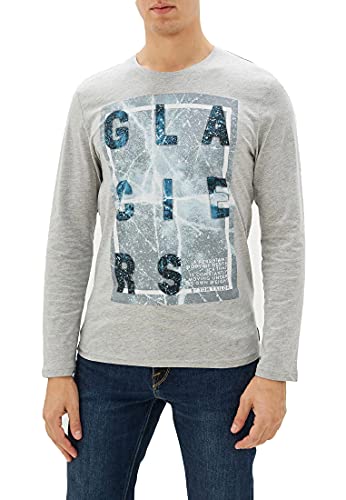 TOM TAILOR Herren Langarmshirt mit Print 1015553, 11087 - Middle Grey Melange, M von TOM TAILOR