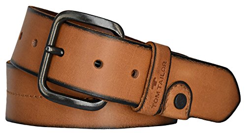 TOM TAILOR Herren Leder Gürtel Vollrindleder mit Lederapplikation cognac 40 mm Herrengürtel (95 cm) von TOM TAILOR