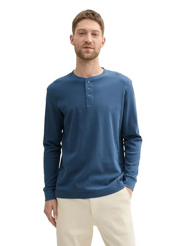 TOM TAILOR Herren Longsleeve Henley mit Struktur,26779 - Nighttime Blue, XL von TOM TAILOR