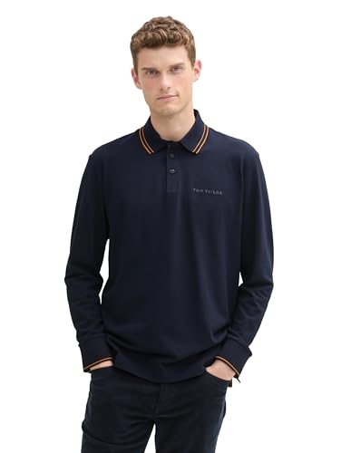 TOM TAILOR Herren Longsleeve Piqué Poloshirt mit Stretch, 10668 - Sky Captain Blue, XXXL von TOM TAILOR