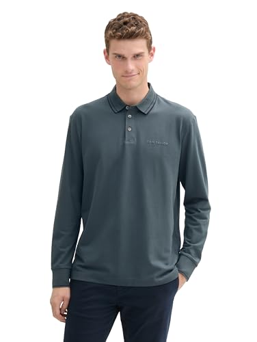 TOM TAILOR Herren Longsleeve Piqué Poloshirt mit Stretch, 27604 - Stormy Blue, XL von TOM TAILOR