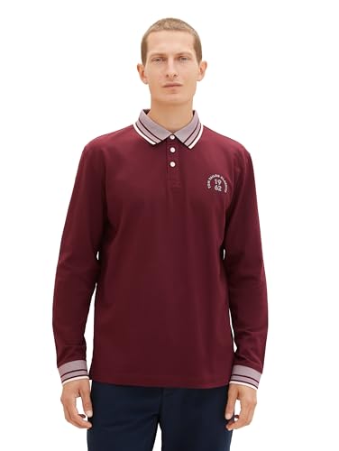 TOM TAILOR Herren Longsleeve Poloshirt aus Stretch Piqué, Tawny Port Red, L von TOM TAILOR