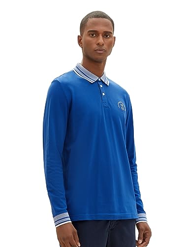 TOM TAILOR Herren Longsleeve Poloshirt aus Stretch Piqué, hockey blue, M von TOM TAILOR