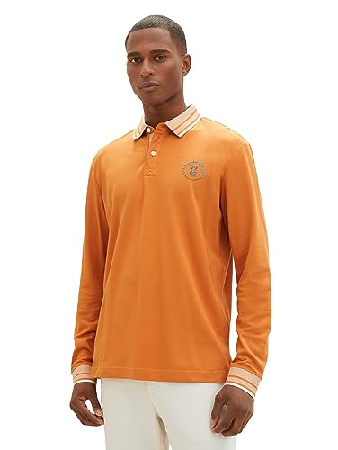 TOM TAILOR Herren Longsleeve Poloshirt aus Stretch Piqué, tomato cream orange, XL von TOM TAILOR