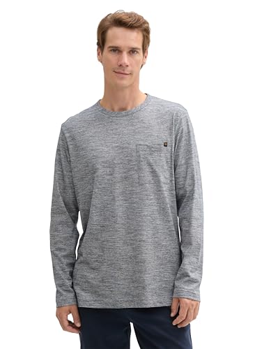 TOM TAILOR Herren Longsleeve mit Brusttasche, 10435 - Dark Blue Stripe, XXL von TOM TAILOR