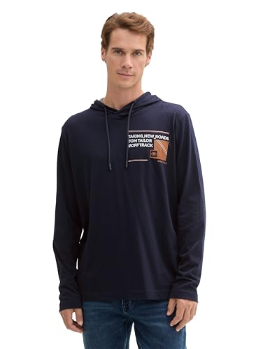 TOM TAILOR Herren Longsleeve mit Kapuze, 10668 - Sky Captain Blue, XL von TOM TAILOR