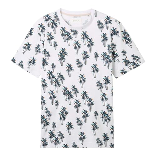 TOM TAILOR Herren Modisches T-Shirt mit Allover-Print, white multi palm design, L von TOM TAILOR