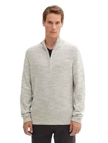TOM TAILOR Herren Multicolor Troyer Pullover mit Wollanteil, 36936 - Offwhite Spacedye, XXL von TOM TAILOR