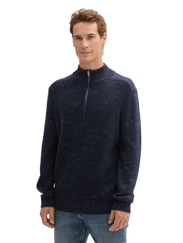 TOM TAILOR Herren Multicolor Troyer Pullover mit Wollanteil, 36937 - Sky Captain Blue Spacedye, XL von TOM TAILOR