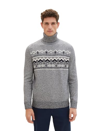 TOM TAILOR Herren Norweger Pullover mit Rollkragen, navy white twotone, XXL von TOM TAILOR