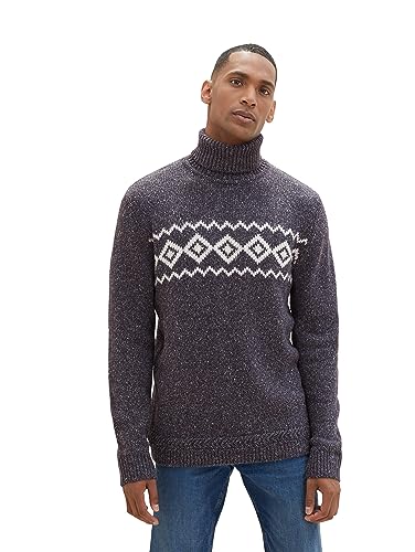 TOM TAILOR Herren Norweger Strickpullover mit Jaquard-Muster, sky captain twotone neps, L von TOM TAILOR