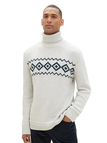 TOM TAILOR Herren Norweger Strickpullover mit Jaquard-Muster, vintage beige twotone neps, L von TOM TAILOR