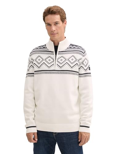 TOM TAILOR Herren Norweger Troyer Pullover, 36960 - Offwhite Navy Fair Isle, L von TOM TAILOR