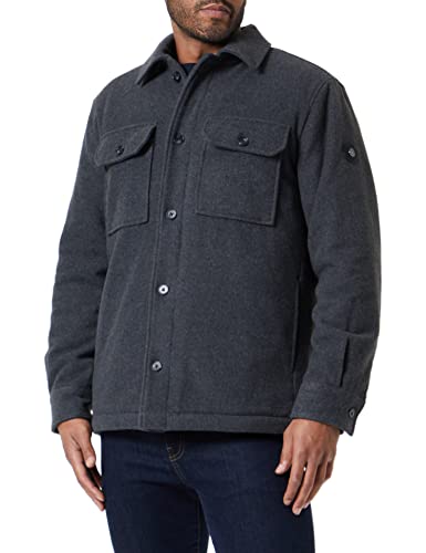 TOM TAILOR Herren Overshirt aus Wolle 1032501, 30504 - Dark Anthra Wool Structure, S von TOM TAILOR