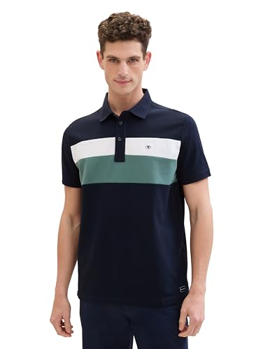 TOM TAILOR Herren Piqué Poloshirt mit Blockstreifen, 10668 - Sky Captain Blue, M von TOM TAILOR