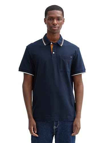 TOM TAILOR Herren Piqué Poloshirt mit Brusttasche, 10668 - Sky Captain Blue, XXXL von TOM TAILOR