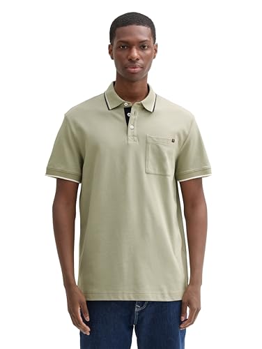 TOM TAILOR Herren Piqué Poloshirt mit Brusttasche, 15615 - Prairie Grass Green, L von TOM TAILOR