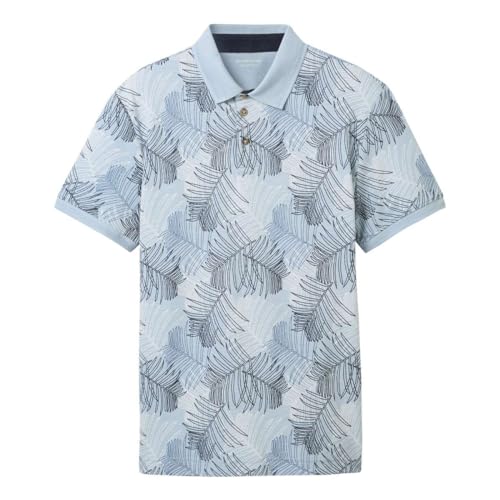TOM TAILOR Herren Piqué Poloshirt mit Muster, 35094 - Blue Multicolor Leaf Design, XXL von TOM TAILOR
