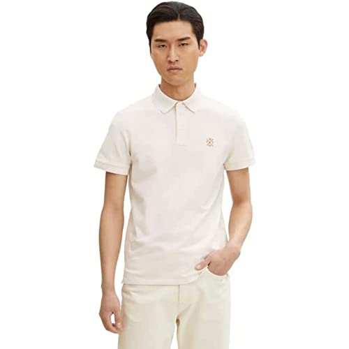 TOM TAILOR Herren Piqué Poloshirt mit Stickerei 1031623, 30065 - Buttercream Two Tone Structure, S von TOM TAILOR