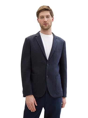 TOM TAILOR Herren Piqué Sakko mit Reverskragen, 32850 - Blue Classic Melange, 46 von TOM TAILOR