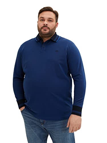 TOM TAILOR Herren Plusize Piqué Poloshirt mit Logo-Stickerei 1035775, 30859 - Hockey Blue Two Tone Pique, 4XL Große Größen von TOM TAILOR