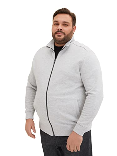 TOM TAILOR Herren Plusize Sweatjacke mit Stehkragen 1034744, 30193 - Ordinary Grey Melange, 4XL Große Größen von TOM TAILOR