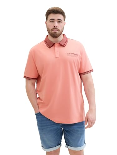 TOM TAILOR Herren Plussize Basic Piqué Poloshirt mit Logo-Print , Hazy Coral Rose, 3XL von TOM TAILOR