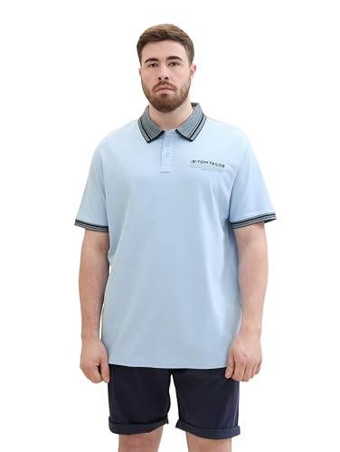 TOM TAILOR Herren Plussize Basic Piqué Poloshirt mit Logo-Print , windsurf blue, 3XL von TOM TAILOR