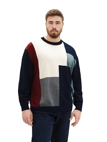 TOM TAILOR Herren Plussize Cosy Colormix Pullover, knitted multi color block, 3XL von TOM TAILOR