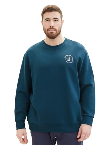 TOM TAILOR Herren Plussize Crewneck Sweatshirt mit Print, deep pond green, 5XL von TOM TAILOR