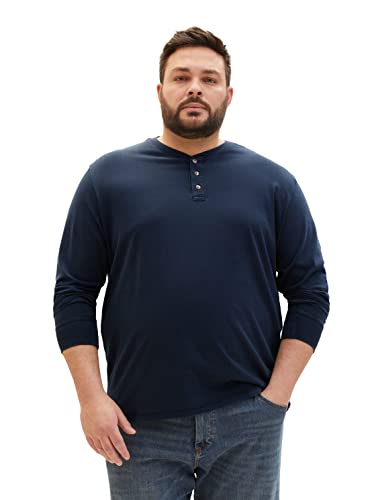TOM TAILOR Herren Plussize Henley Langarmshirt im Washed-Look 1034740, 10668 - Sky Captain Blue, 3XL Große Größen von TOM TAILOR