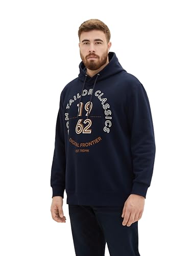 TOM TAILOR Herren Plussize Hoodie Sweatshirt mit Print, sky captain blue, 2XL von TOM TAILOR