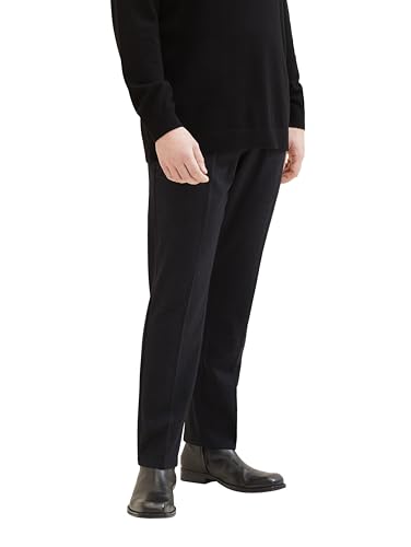 TOM TAILOR Herren Plussize Regular Fit Chino Hose mit Bügelfalte, black dotted structure, 42/34 von TOM TAILOR