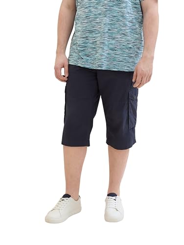 TOM TAILOR Herren Plussize Slim Jeans Bermuda Shorts mit Stretch, navy geometric structure, 42 von TOM TAILOR