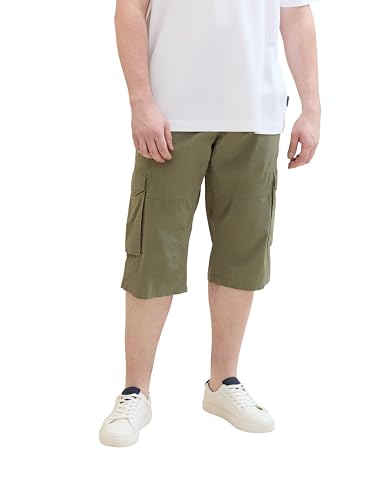 TOM TAILOR Herren Plussize Slim Jeans Bermuda Shorts mit Stretch, olive geometric structure, 46 von TOM TAILOR