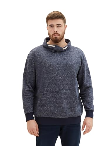 TOM TAILOR Herren Plussize Snood Sweatshirt mit Kängurutaschen, sky captain blue white melange, 5XL von TOM TAILOR