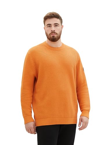 TOM TAILOR Herren Plussize Strickpullover mit Struktur aus Baumwolle, tomato cream orange, 3XL von TOM TAILOR