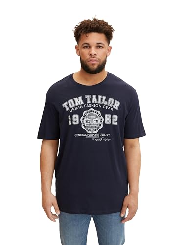 TOM TAILOR Herren Plussize T-Shirt mit Logo-Print, 10690 - Knitted Navy, 4XL von TOM TAILOR