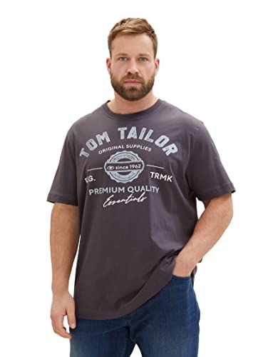 TOM TAILOR Herren Plussize T-Shirt mit Logo-Print aus Baumwolle, Tarmac Grey, 4XL von TOM TAILOR