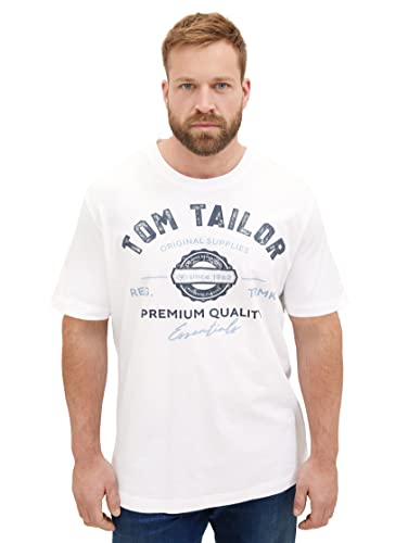 TOM TAILOR Herren Plussize T-Shirt mit Logo-Print aus Baumwolle, White, 3XL von TOM TAILOR