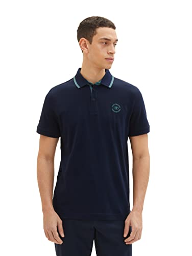 TOM TAILOR Herren Poloshirt mit Logo-Print 1035620, 10668 - sky captain blue, S von TOM TAILOR