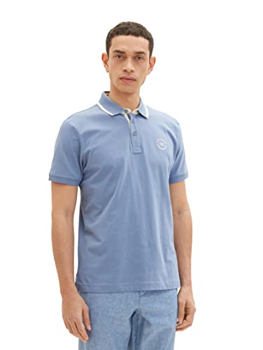 TOM TAILOR Herren Poloshirt mit Logo-Print 1035620, 12364 - Greyish Mid Blue, S von TOM TAILOR