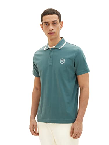 TOM TAILOR Herren Poloshirt mit Logo-Print 1035620, 30105 - deep bluish green, S von TOM TAILOR