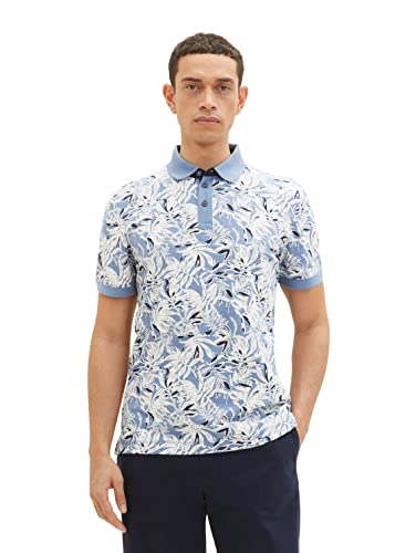 TOM TAILOR Herren Poloshirt mit Palmen-Motiv 1035630, 31274 - blue offwhite big leaf design, M von TOM TAILOR