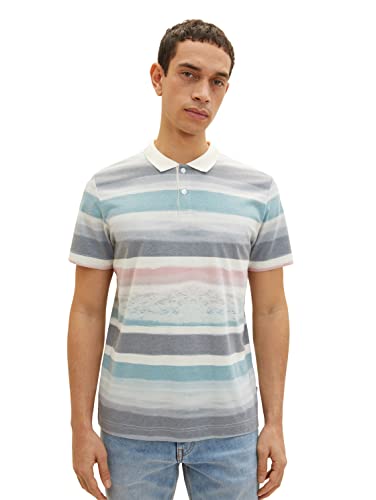 TOM TAILOR Herren Poloshirt mit Streifen 1035558, 31511 - water color stripes beige base, M von TOM TAILOR